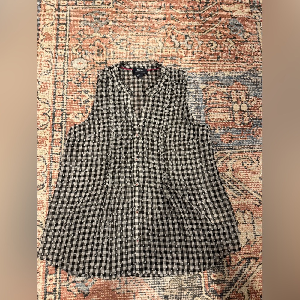 Anthropologie Maeve Sleeveless Gingham Ruffle Blouse – Size Small